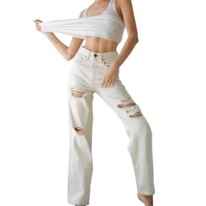 UO BDG High Waisted Cream Distressed Flare & Wide Leg Jeans